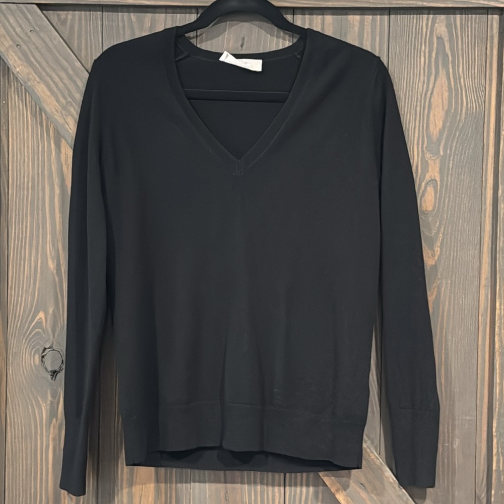 Everlane Women's The Classic V Neck Cashmere Long Sleeve Sweater Black Sz Small